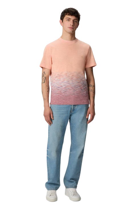 Crewneck T-shirt In Slub Cotton And Linen With Zigzag Embroidery