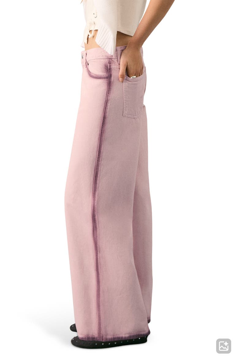 Contrast Trim Wide Leg Jeans, Alternate, color, PALE PINK