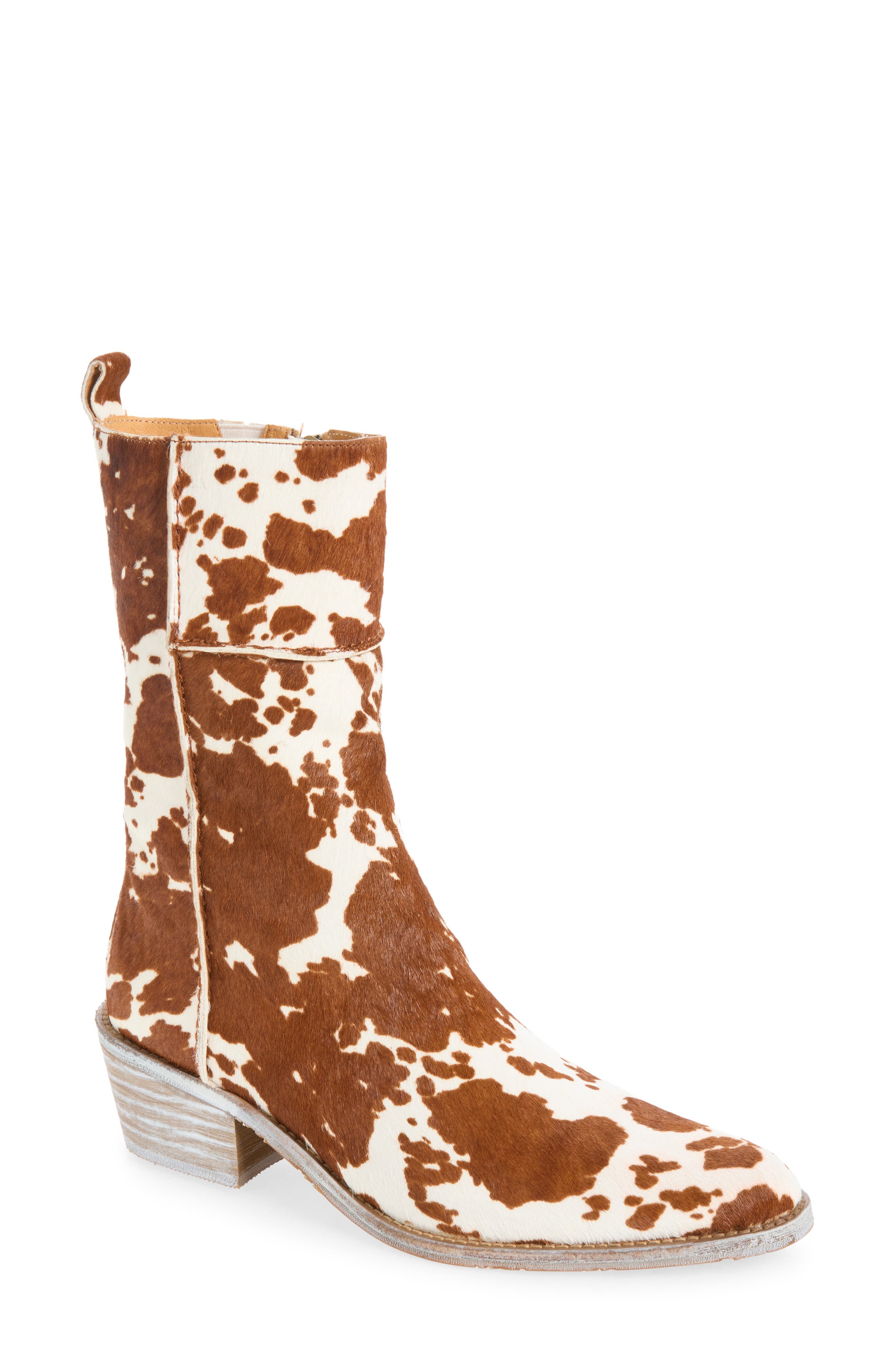 Kelcy Leather Boot, Main, color, WHITE BROWN CALF HAIR