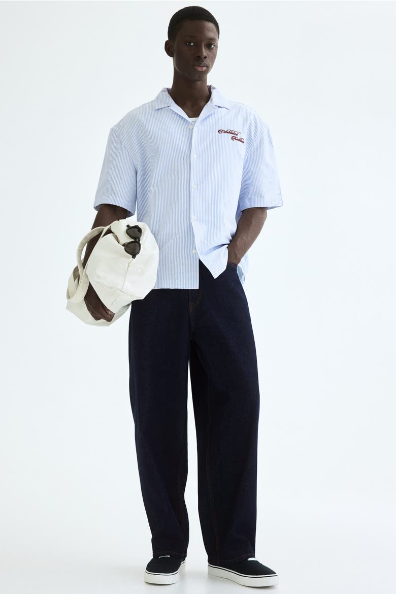 Relaxed-fit Embroidered-motif Cotton Resort Shirt, Alternate, color, Light blue
