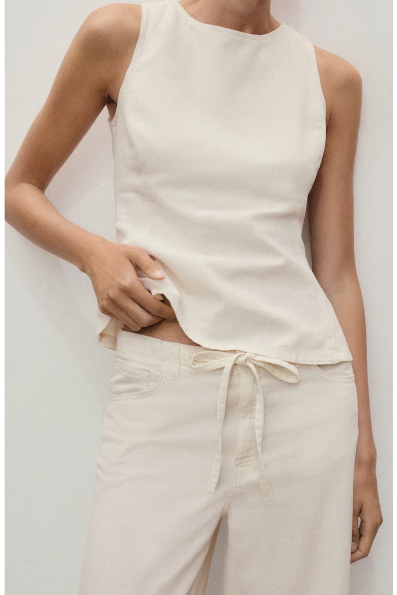 Drawstring Cotton & Linen Wide Leg Pants, Alternate, color, ECRU
