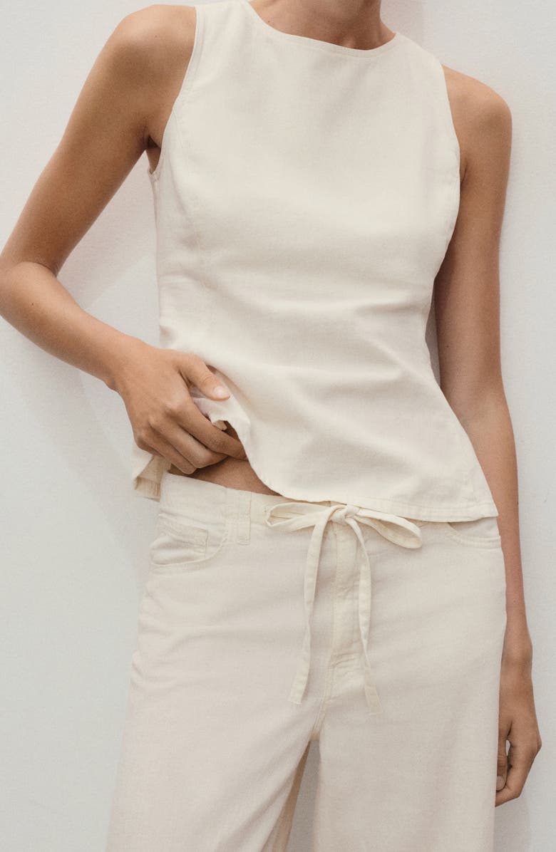 MANGO Drawstring Cotton 
Linen Wide Leg Pants, Alternate, color, Ecru