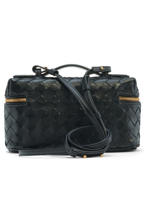 Bottega Veneta Intrecciato Leather Convertible Vanity Case In Black/gold