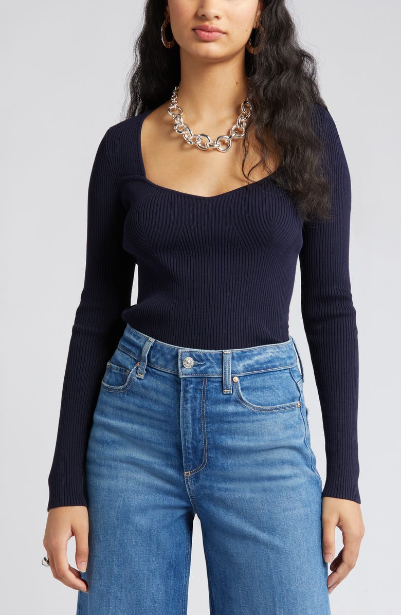 Open Edit Sweetheart Neck Rib Top, Alternate, color, Navy Baritone