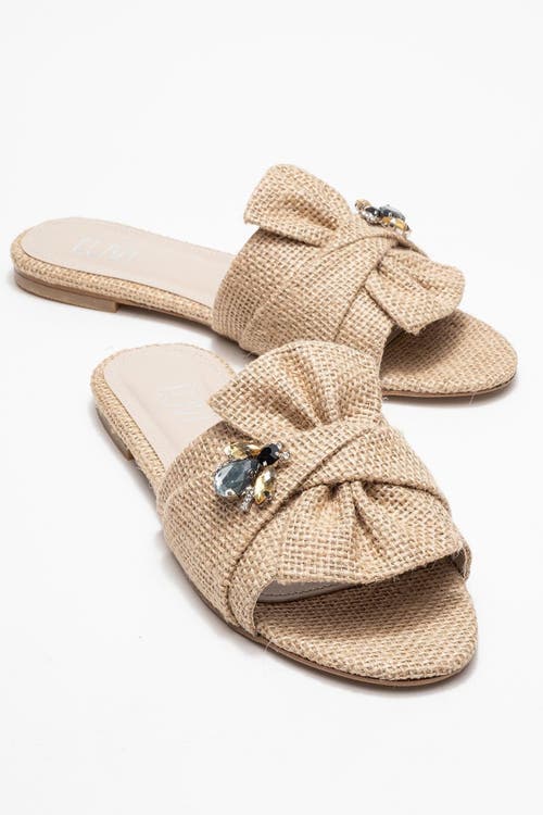 Prologue Shoes Daphne Raffia Bow Slide Sandal In Brown
