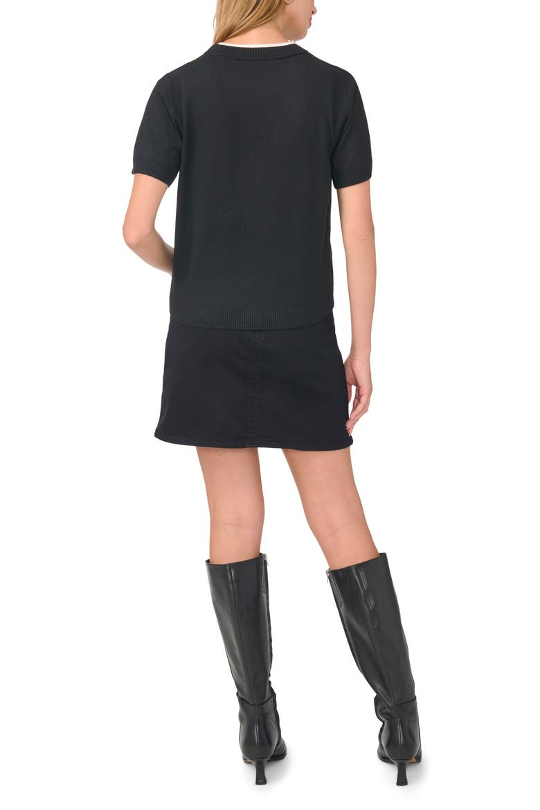 Contrast Detail Short Sleeve Sweater, Alternate, color, RICH BLACK