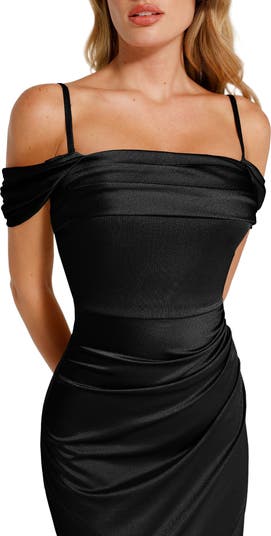 Shapewear Off Shoulder Shine Ruched Sculpting Maxi Dress