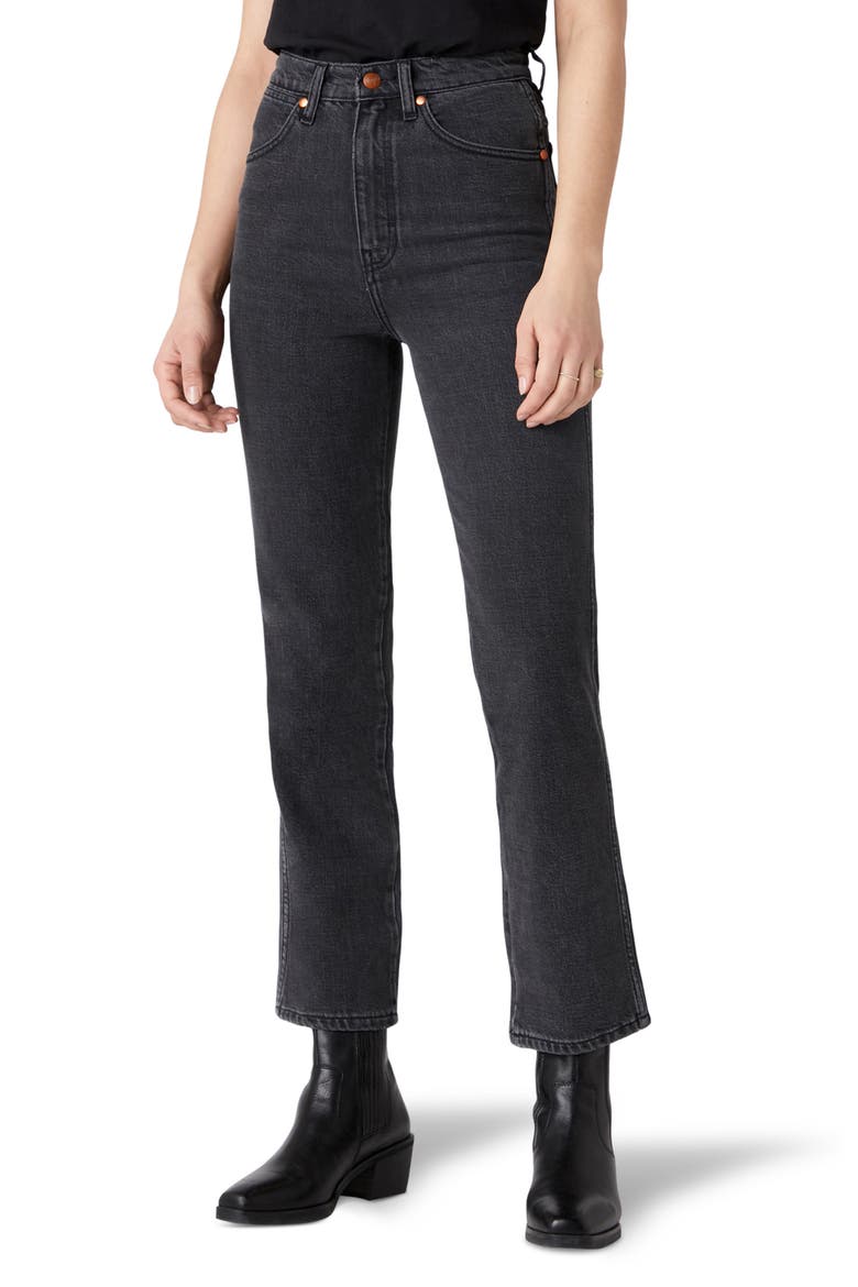 Wild West High Waist Straight Leg Ankle Jeans, Main, color, RINSED BLACK