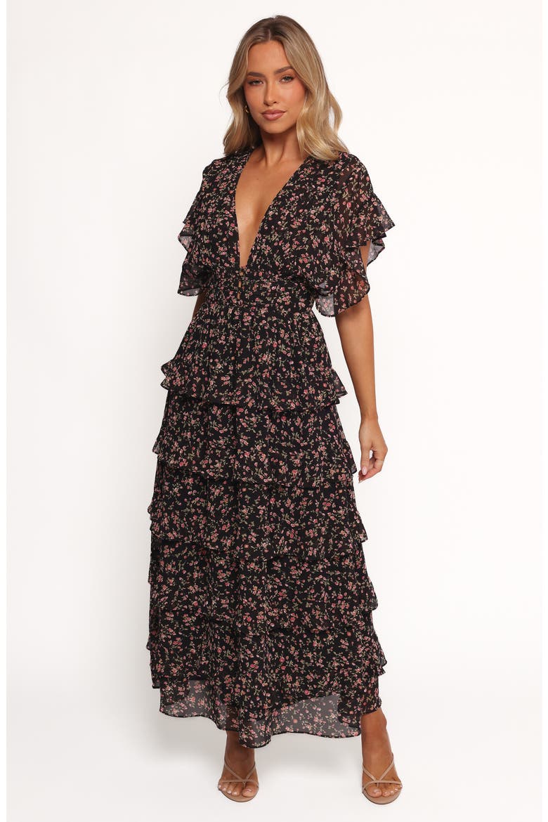 Wendi Print Tiered Maxi Dress, Alternate, color, BLACK FLORAL