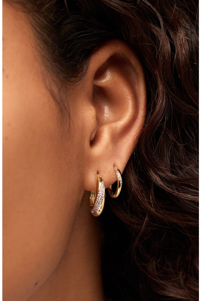 Kira Slim Pavé Hoop Earrings, Alternate, color, GOLD / CLEAR