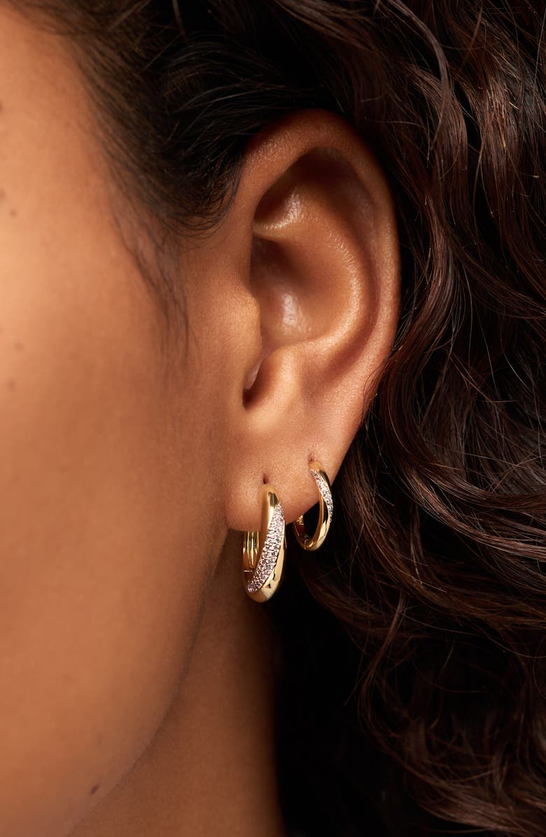 Ana Luisa Kira Slim Pavé Hoop Earrings, Alternate, color, Gold / Clear