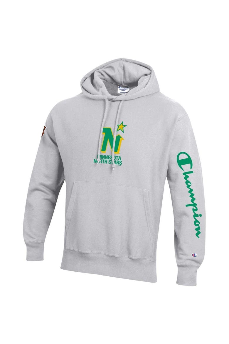 Men's Champion Heathered Gray Minnesota North Stars Reverse Weave Pullover Hoodie, Alternate, color, Heather Gray
