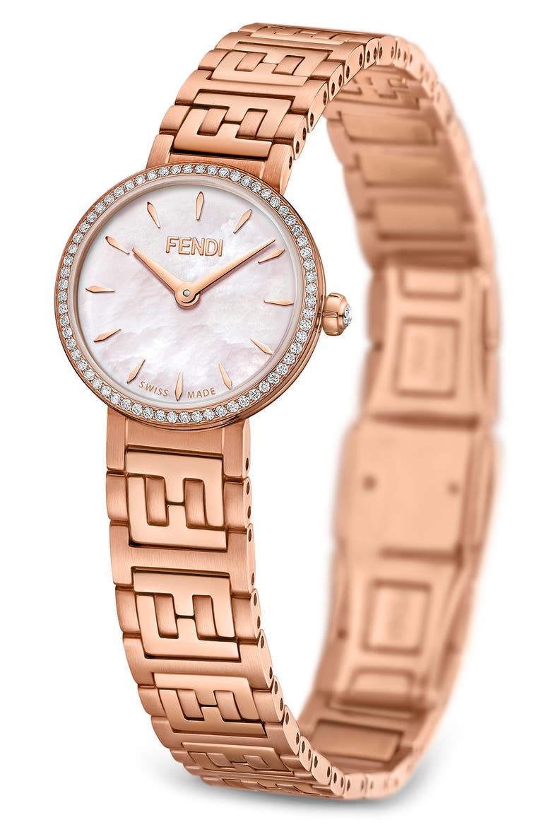 Forever Fendi Diamond Bracelet Watch, 19mm - 0.16ct., Alternate, color, ROSEGOLD