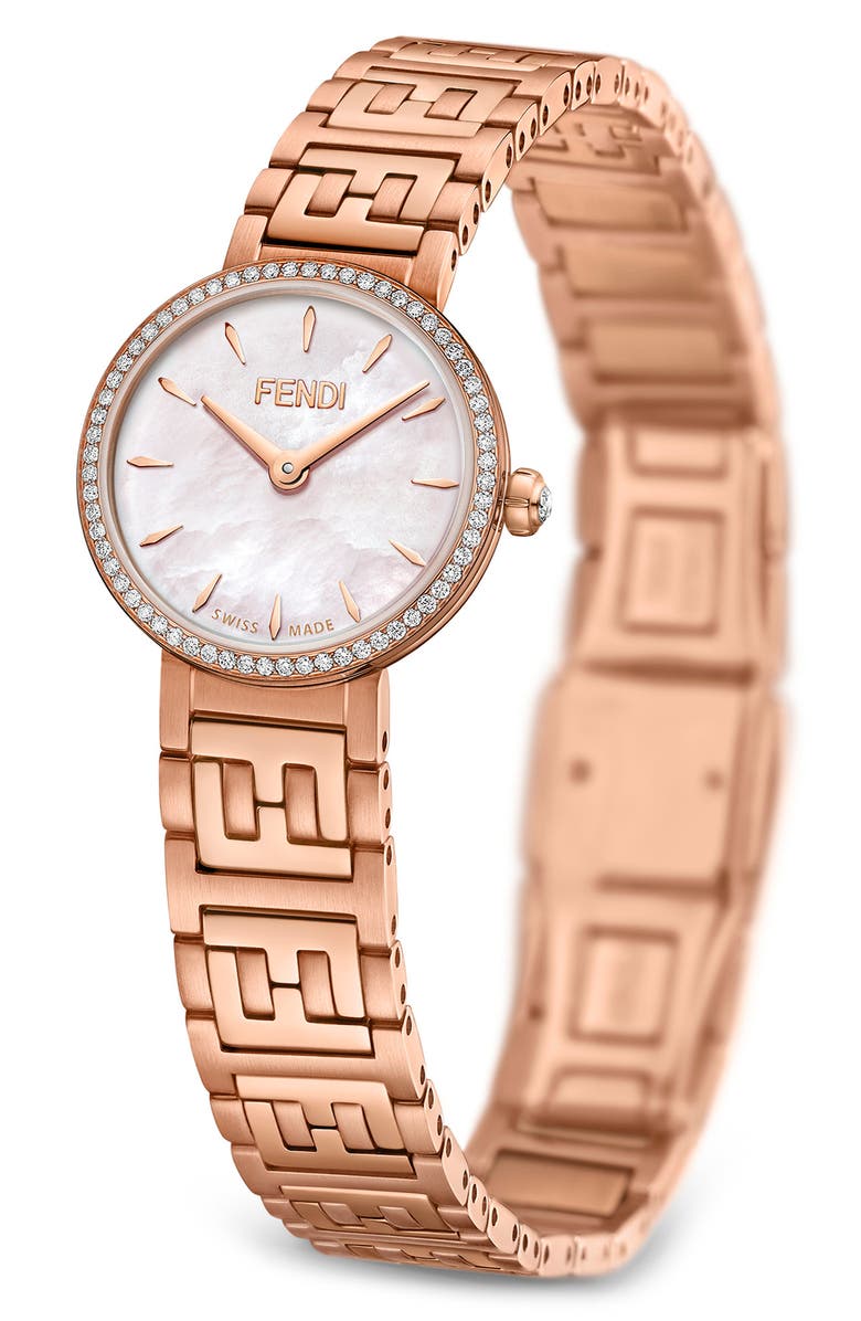 Fendi Forever Fendi Diamond Bracelet Watch, 19mm - 0.16ct., Alternate, color, Rosegold
