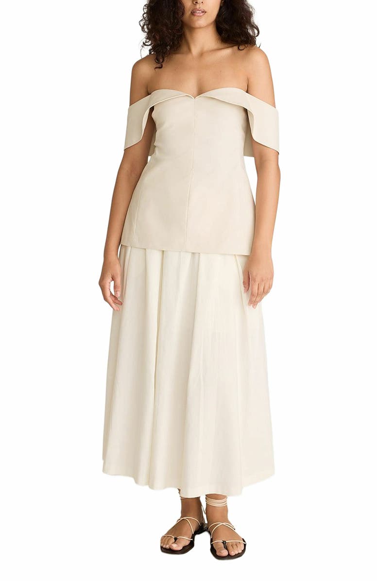 Rebecca Taylor Cotton Sateen Draped Shoulder Top, Main, color, Snow