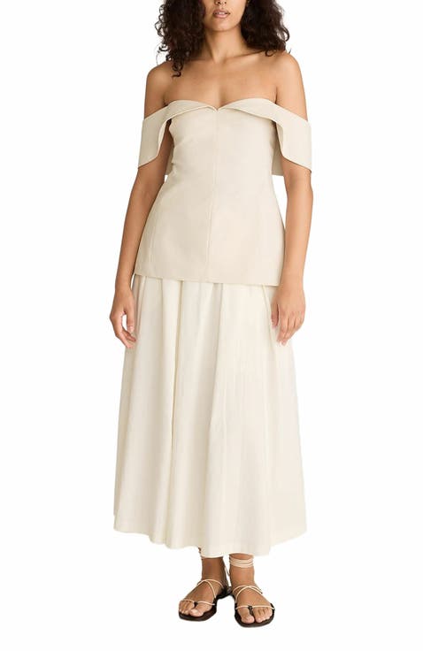 Cotton Sateen Draped Shoulder Top