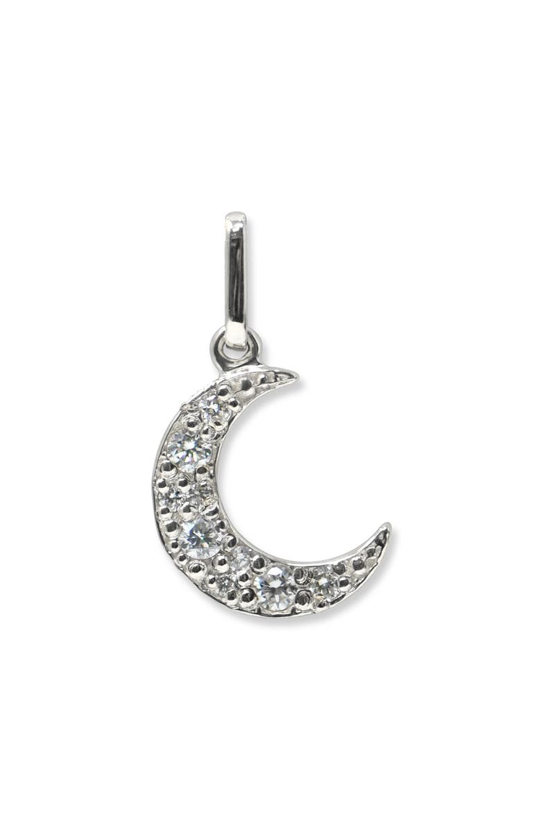 Anzie Pavé Crescent Moon Charm, Main, color, Silver