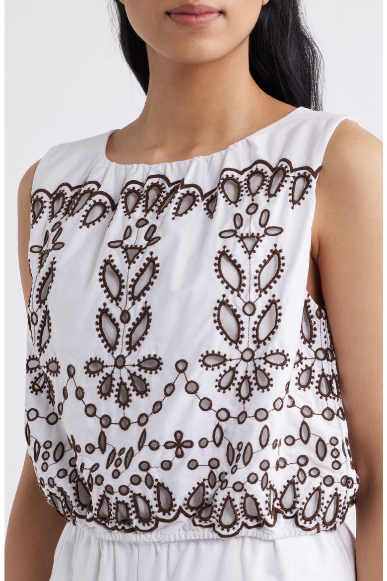 Embroidered Sleeveless Poplin Bubble Top, Alternate, color, WHITE