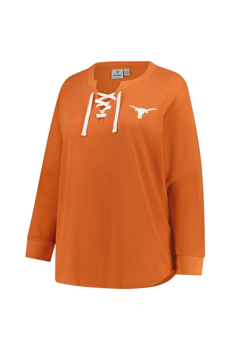Women's Fanatics Burnt Orange Texas Longhorns Lace-Up Waffle Knit Plus Size Long Sleeve T-Shirt, Alternate, color, Burnt Orange