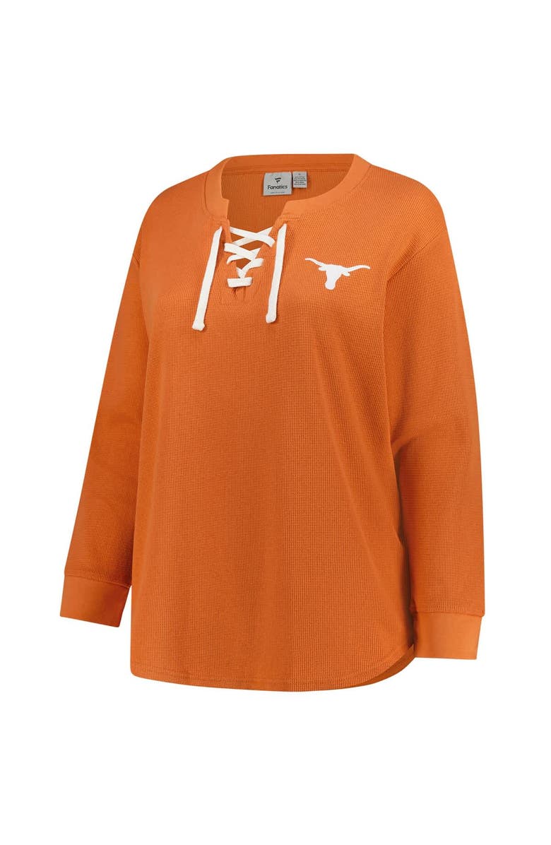 FANATICS Women's Fanatics Burnt Orange Texas Longhorns Lace-Up Waffle Knit Plus Size Long Sleeve T-Shirt, Alternate, color, Burnt Orange