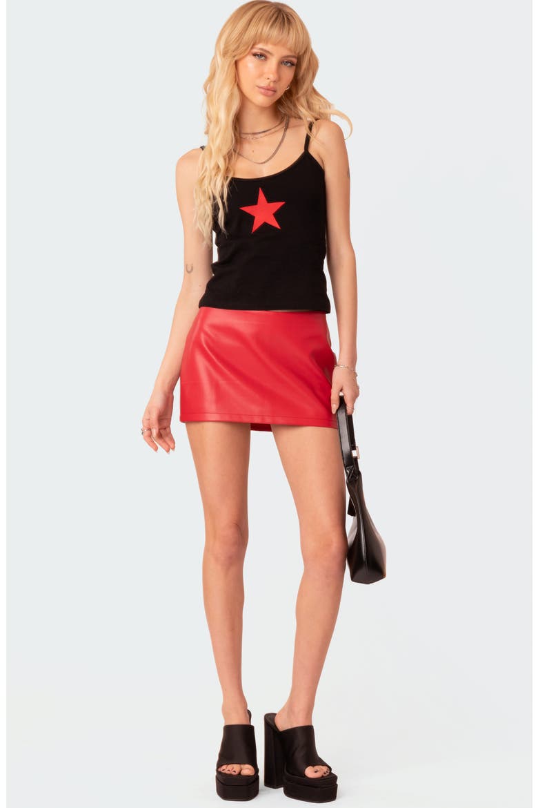 Noa Low Rise Faux Leather Miniskirt, Alternate, color, RED