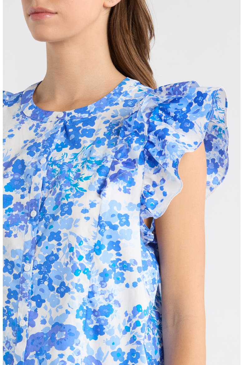 Riona Floral Sammi Cotton Button-Up Shirt, Alternate, color, WHITE-BLUES-MULTI