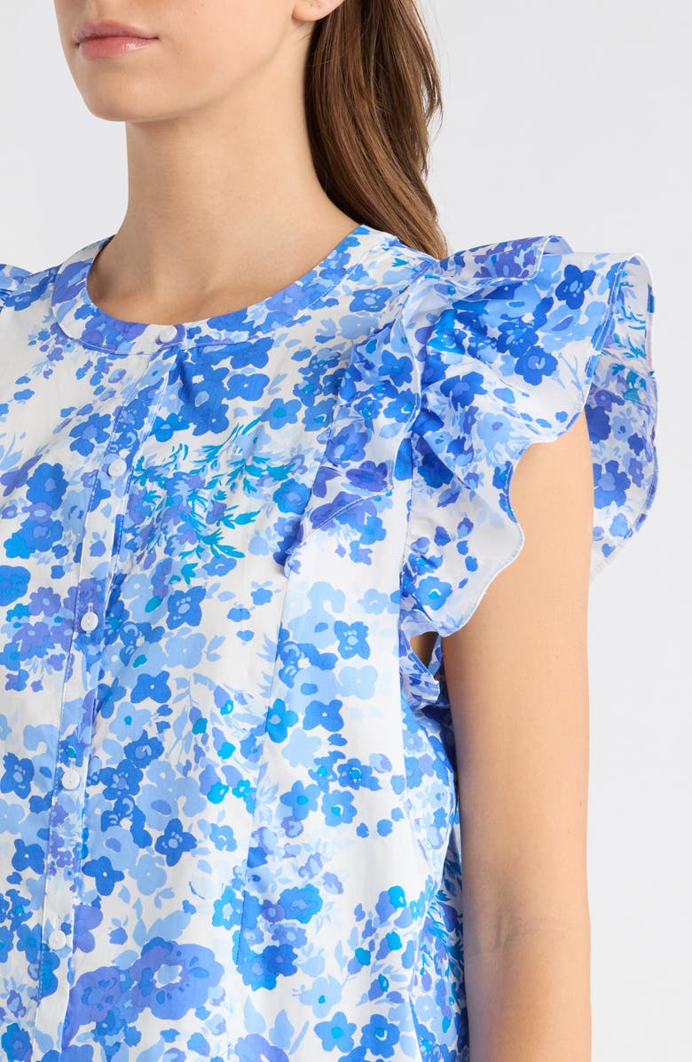 SUGARLIPS Riona Floral Sammi Cotton Button-Up Shirt, Alternate, color, White-Blues-Multi