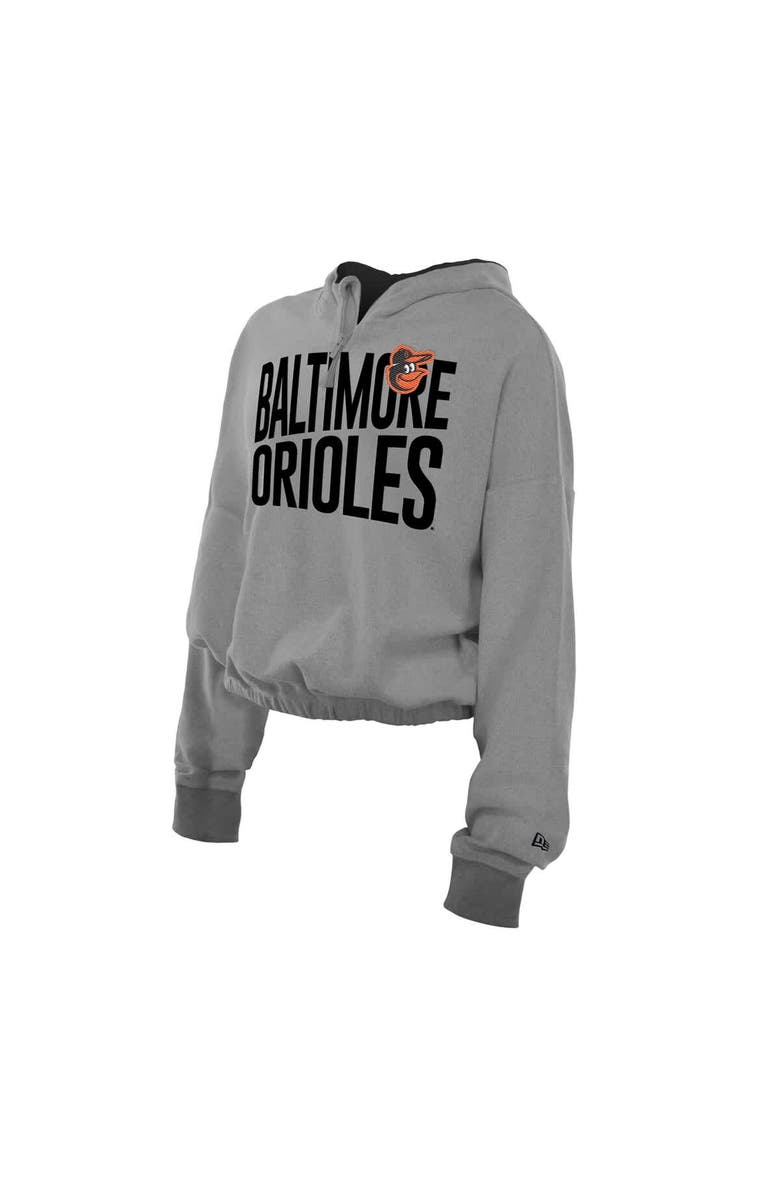 New Era Women's New Era Heather Gray Baltimore Orioles Reversed Out French Terry Quarter-Zip Banded Crop Hoodie, Alternate, color, Heather Gray