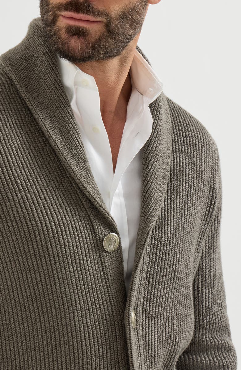 Brunello Cucinelli Malfilé cotton English rib cardigan, Alternate, color, Military