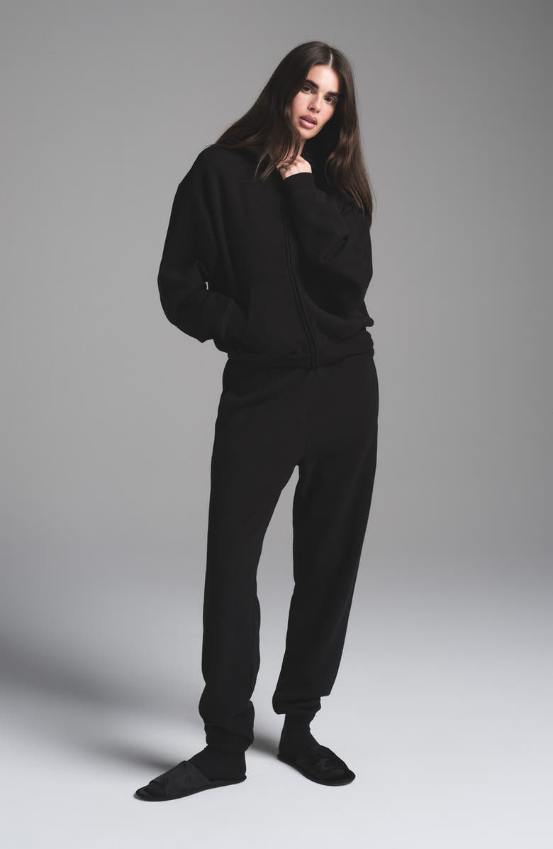 SKIMS Cotton Fleece Blend Classic Zip-Up Hoodie, Alternate, color, Onyx