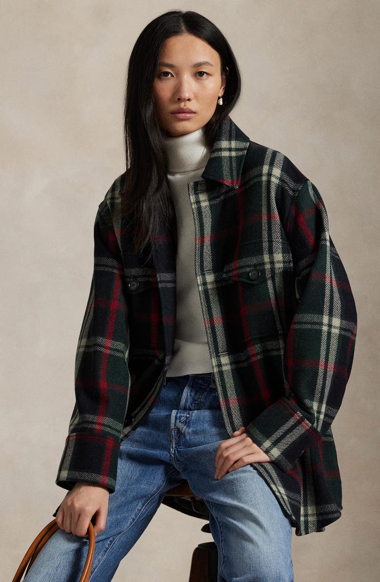 Polo Ralph Lauren Oversize Plaid Wool Blend Twill Shirt Jacket, Alternate, color, Green/ Blue/ Red Multi