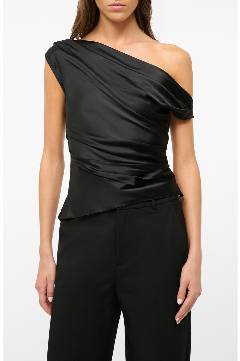 Phare One-Shoulder Stretch Silk Top, Main, color, BLACK
