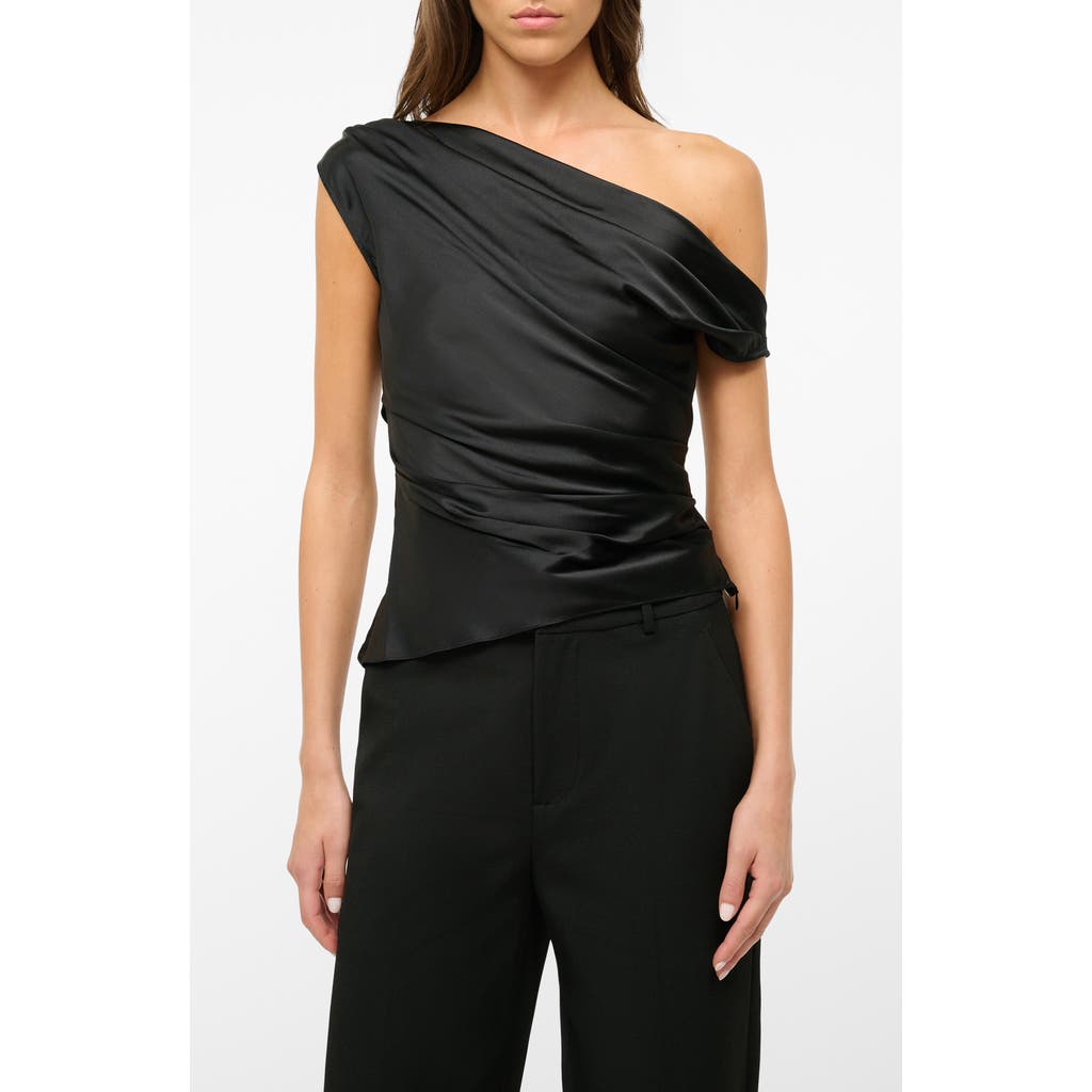 Staud Phare One-shoulder Stretch Silk Top In Black
