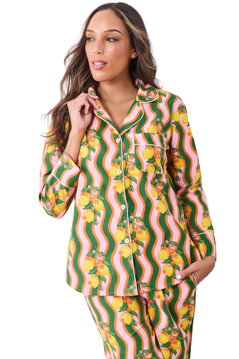 Long Sleeve Organic Cotton Pajamas Set, Alternate, color, LIMONCELLO