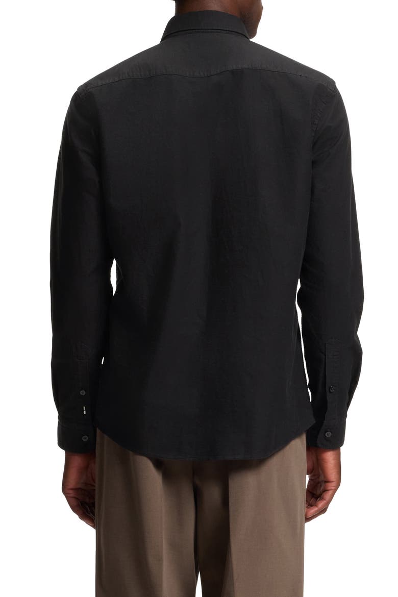 Roan Slim Fit Solid Cotton Button-Down Shirt, Alternate, color, BLACK