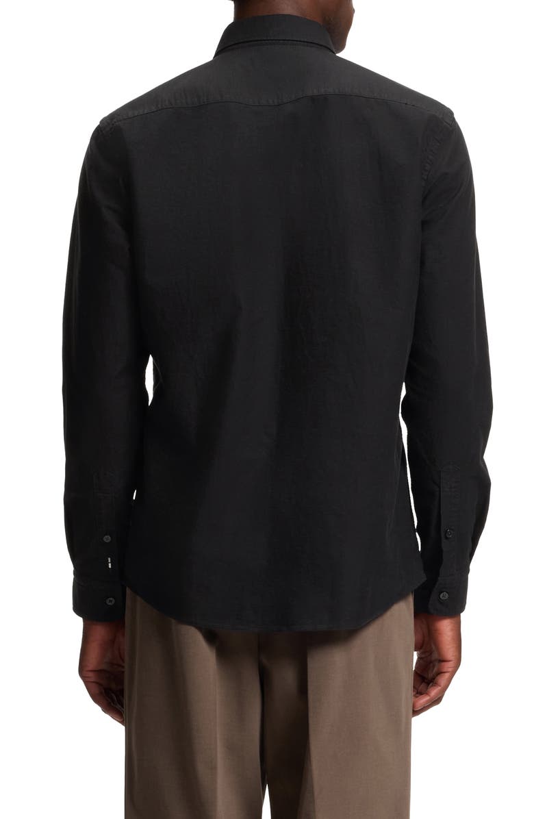 BOSS Roan Slim Fit Solid Cotton Button-Down Shirt, Alternate, color, Black