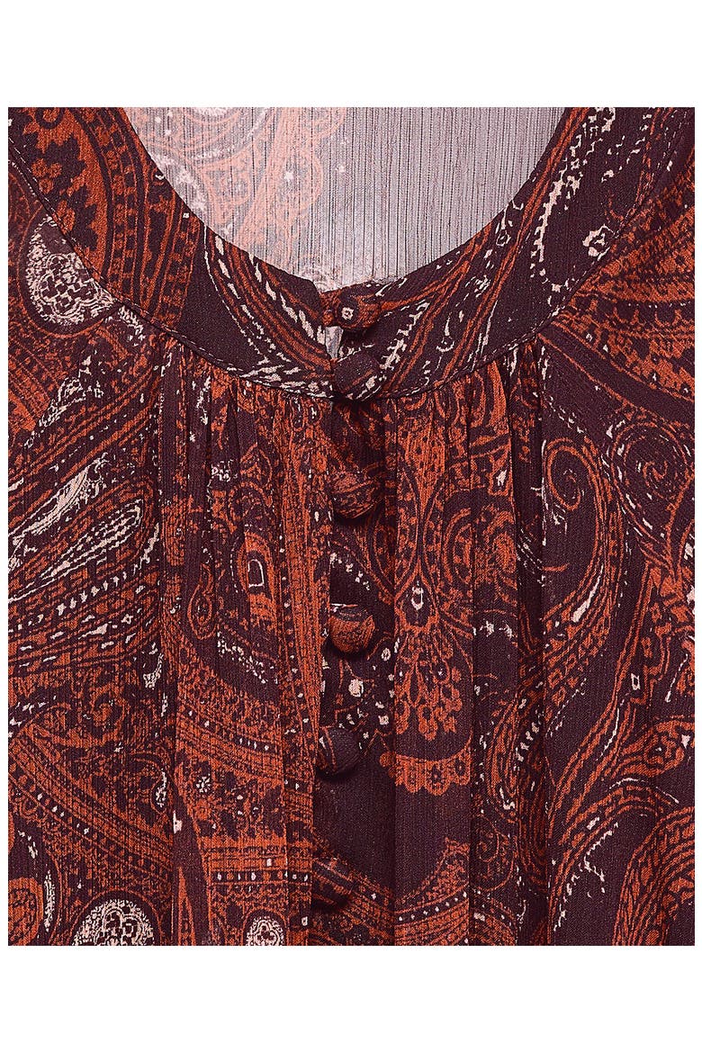 Paisley Print Long Sleeve Maxi Dress, Alternate, color, RUSSET