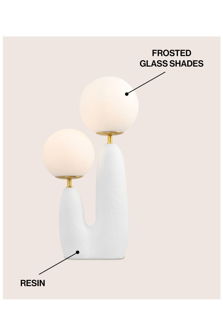 Oda 17.75" 2-Light Modern Bohemian Resin/Iron/Frosted Glass Danish Cactus LED Table Lamp, Alternate, color, White/Brass Gold