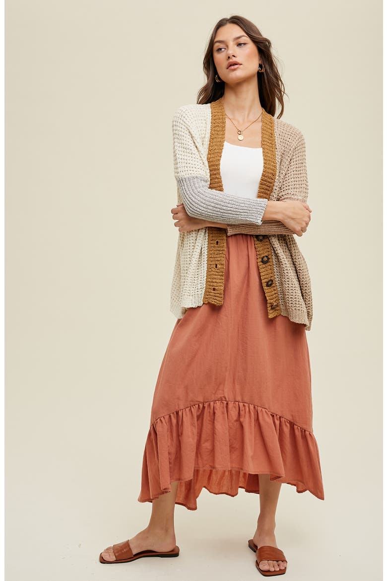 High-Low Midi Skirt, Alternate, color, BRICK