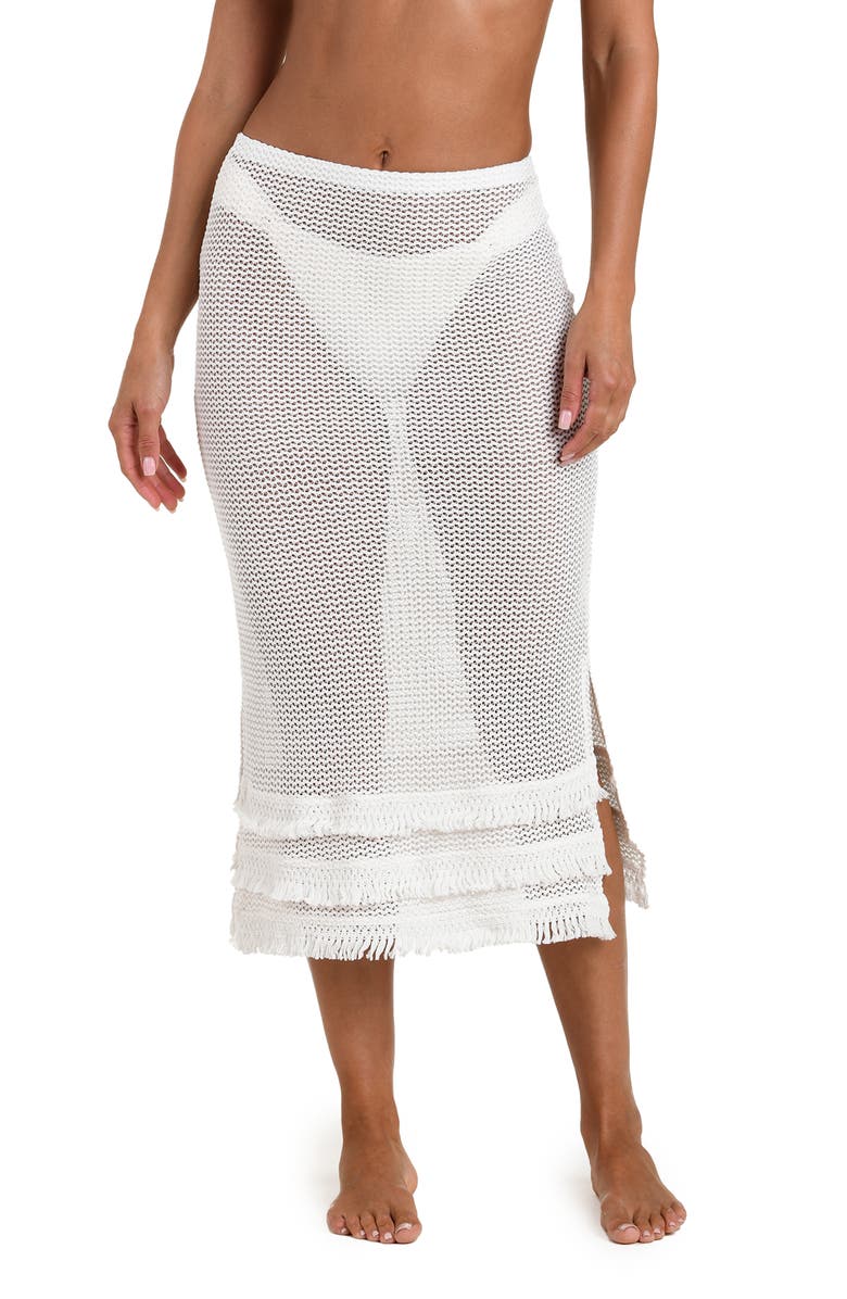 Sunshine 79 Flora Flair Open Stitch Cover-Up Midi Skirt, Main, color, Ivory