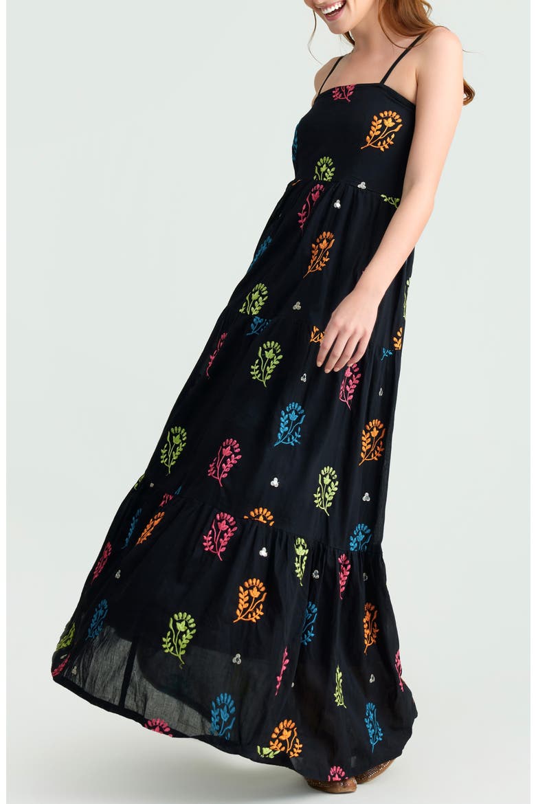 Soraya Embroidered Cotton Maxi Sundress, Alternate, color, BLACK