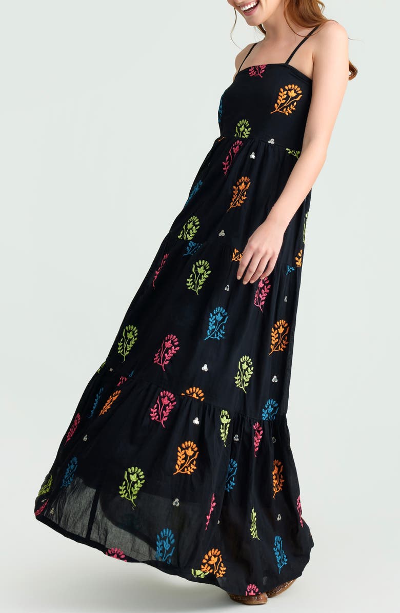 holiCHIC Soraya Embroidered Cotton Maxi Sundress, Alternate, color, Black