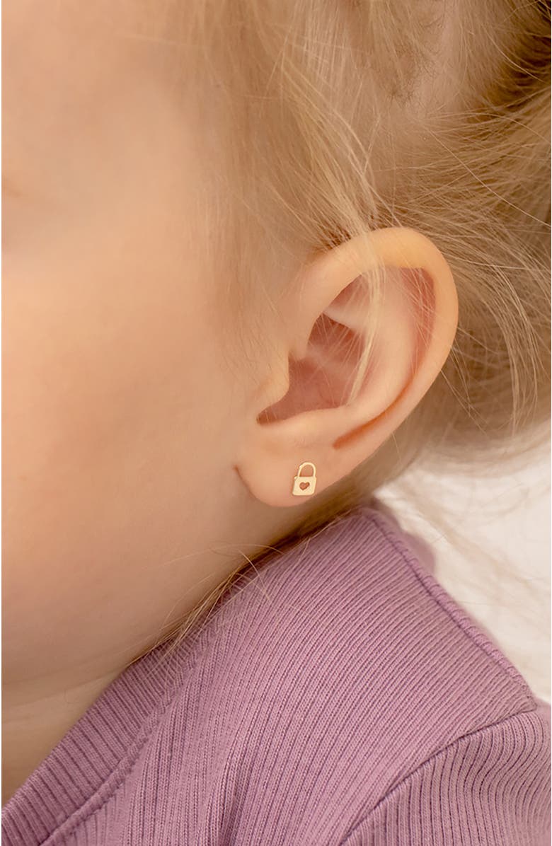 In Season Jewelry 14k Heart Lock Earrings, Alternate, color, Gold