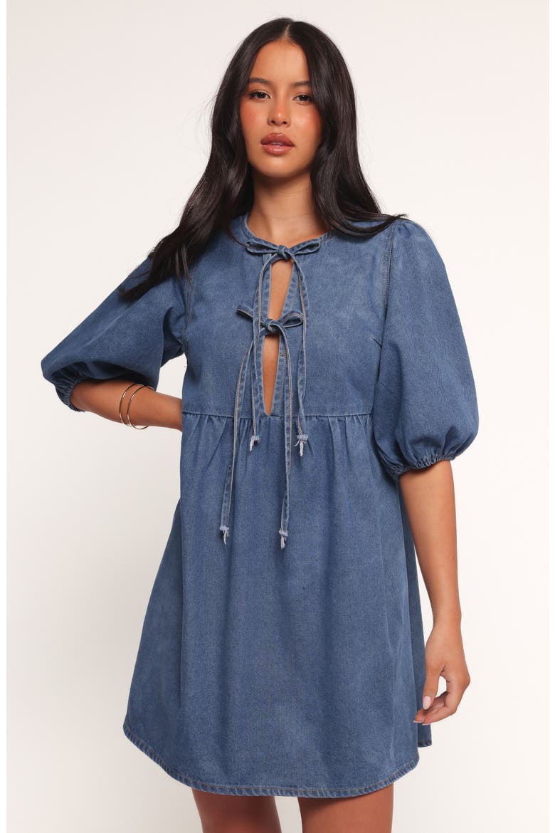 Romana Tie Front Denim Minidress, Alternate, color, DARK DENIM