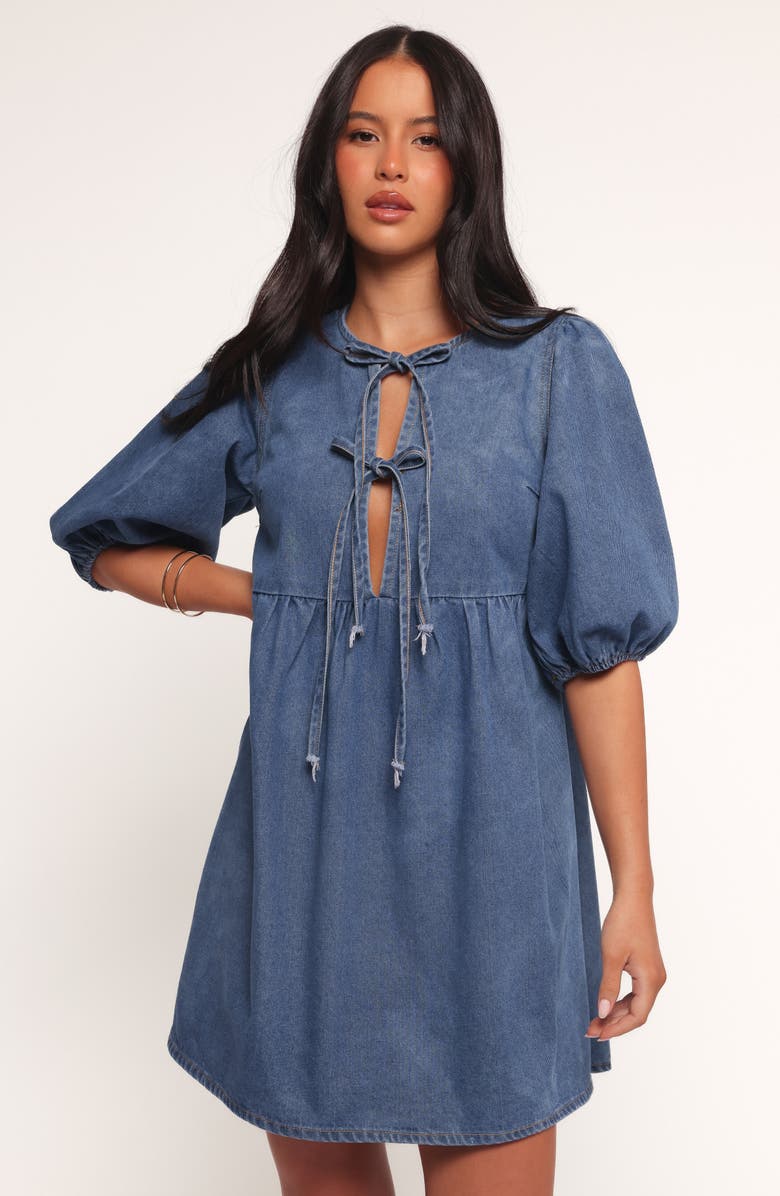 Petal & Pup Romana Tie Front Denim Minidress, Alternate, color, Dark Denim