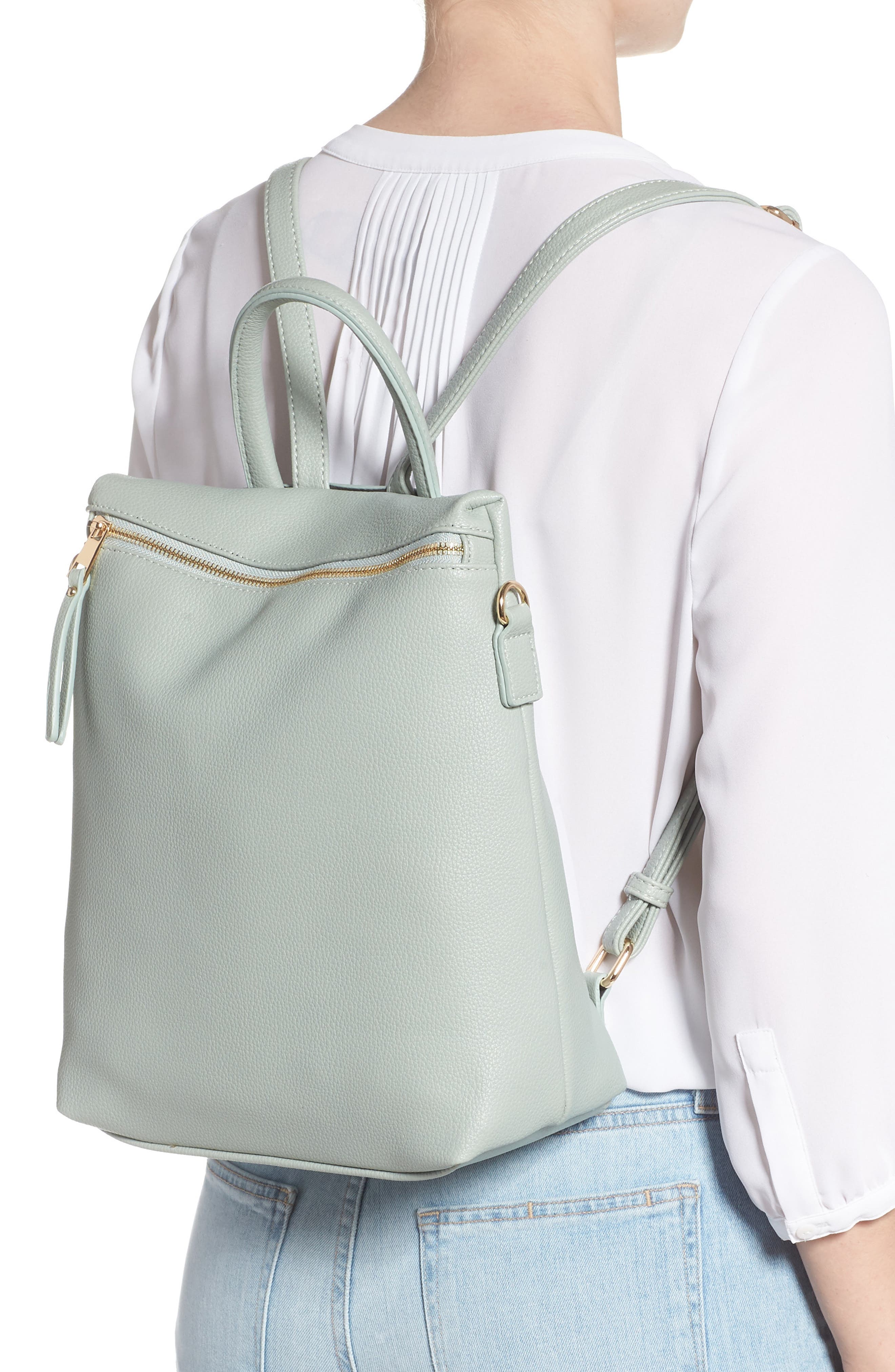Square Faux Leather Backpack, Alternate, color, BLUE DRIFT