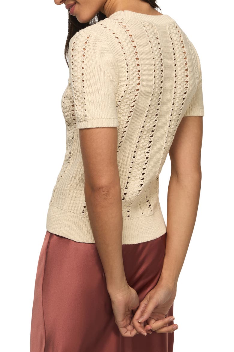 Pointelle Short Sleeve Sweater, Alternate, color, TURTLEDOVE
