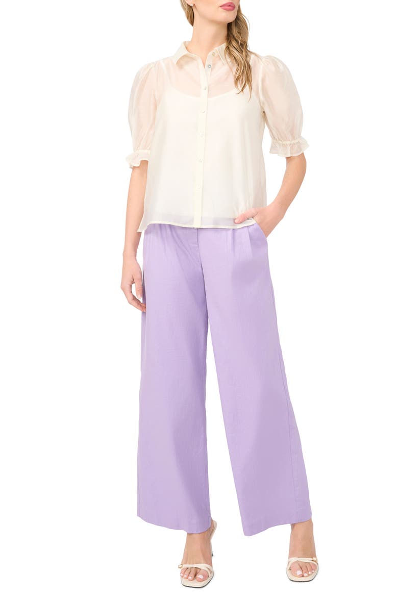 Puff Sleeve Semi Sheer Button-Up Top, Alternate, color, NEW IVORY