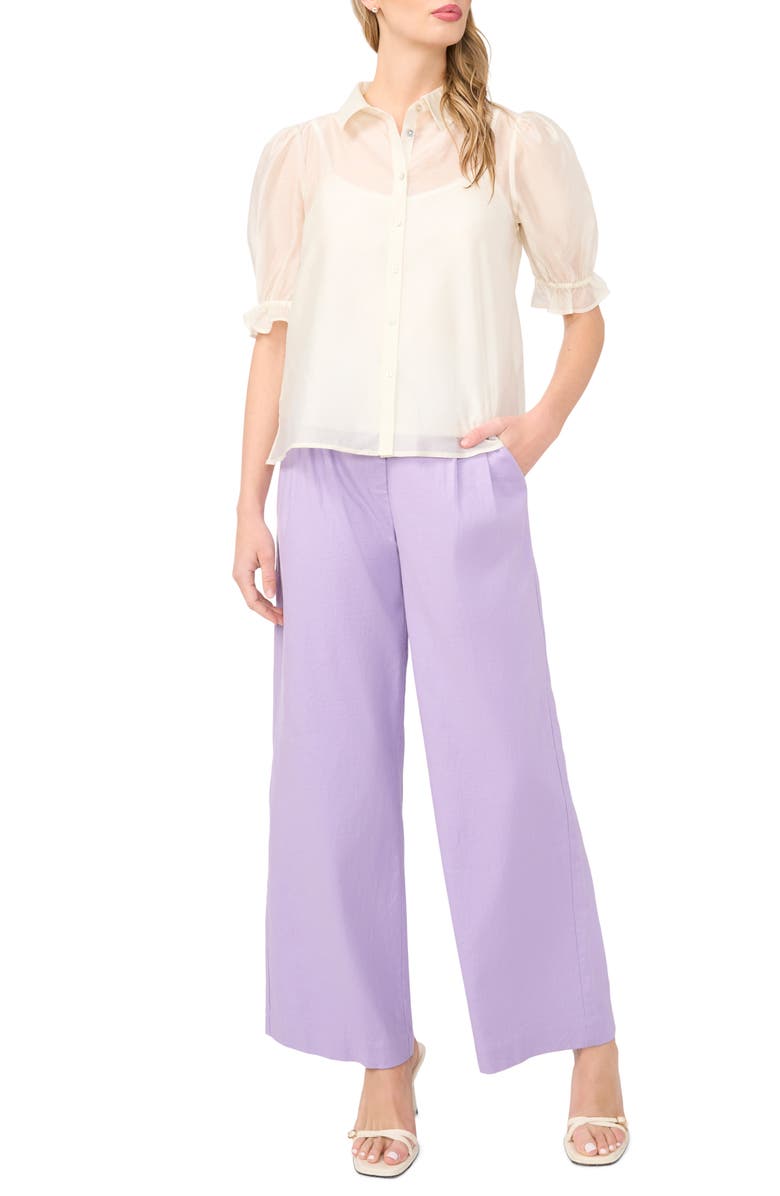 Halogen<sup>®</sup> Puff Sleeve Semi Sheer Button-Up Top, Alternate, color, New Ivory