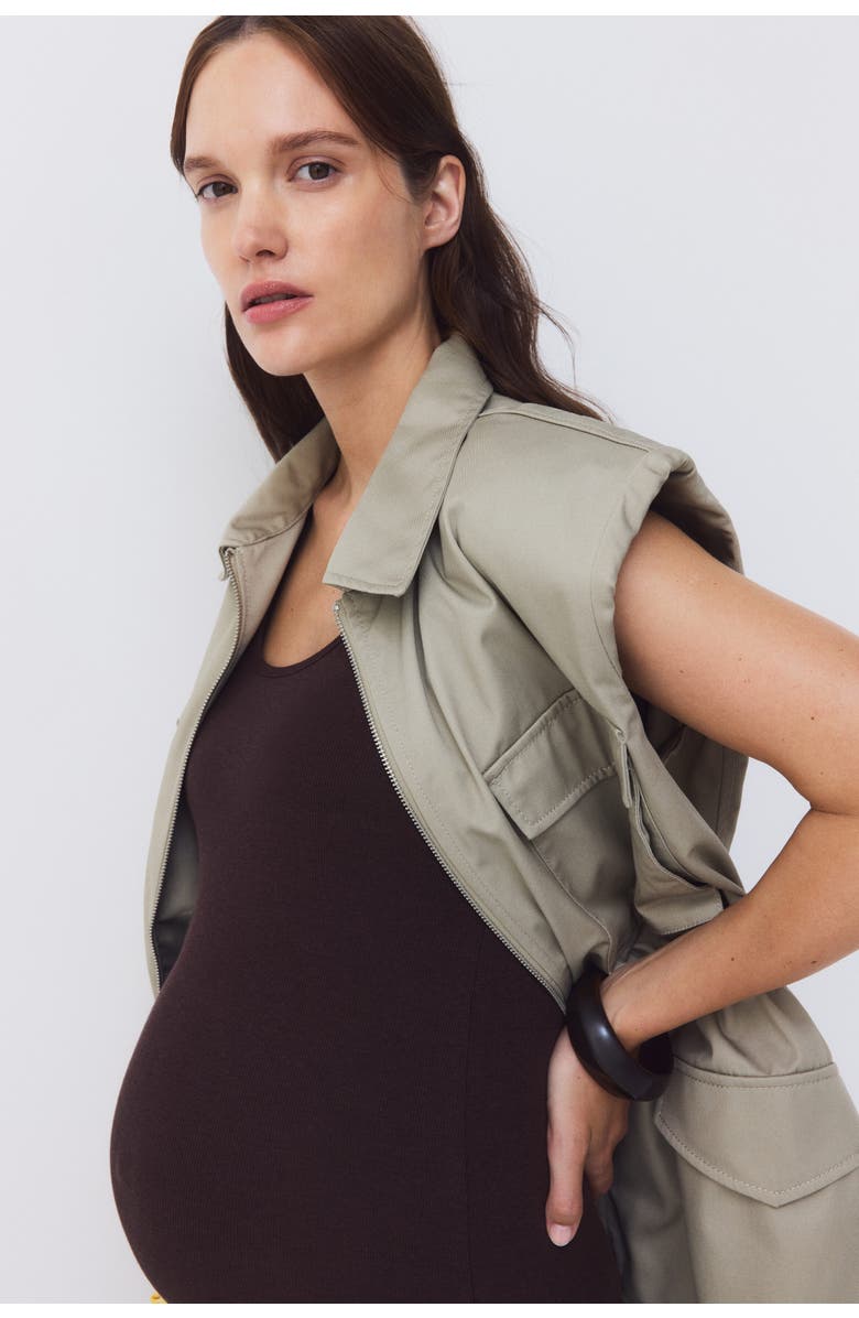 H&M Mama Ribbed Jersey Dress, Alternate, color, Dark Brown